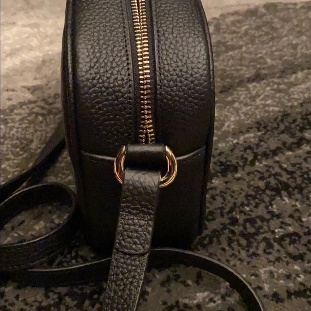 Black Pebbled Leather Crossbody with Embossed Double G